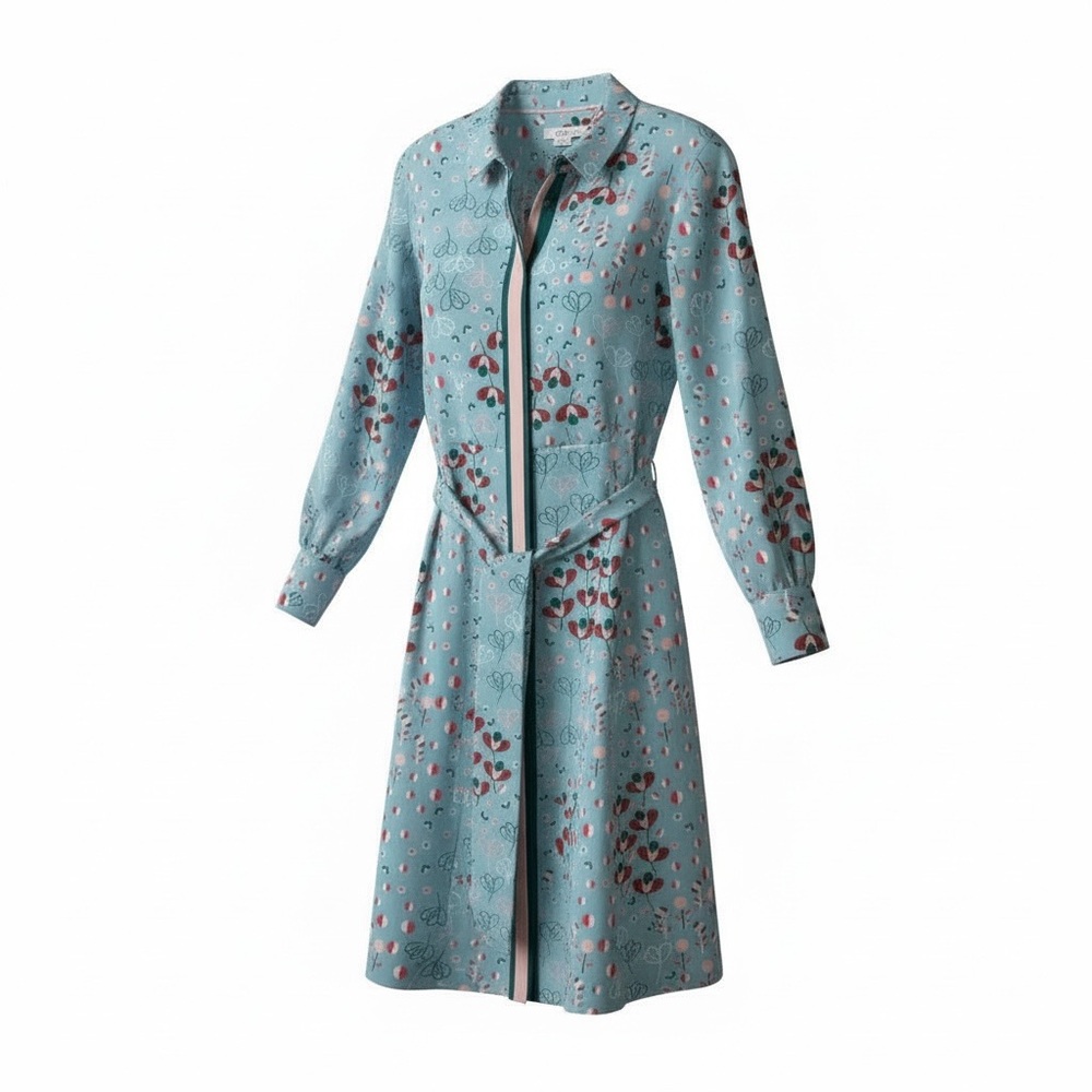 Boden Blue Floral Long-Sleeve Shirt Dress